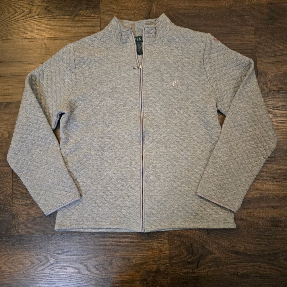 Lauren Ralph Lauren Women Size L Quilted Jacket Gray Fall Preppy